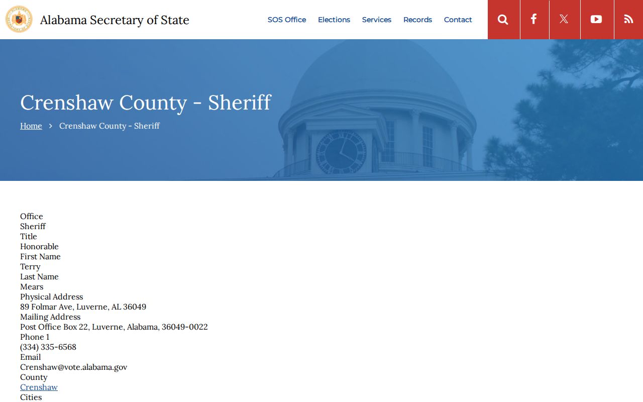 Crenshaw County sheriff contact for booking and mugshot record requests