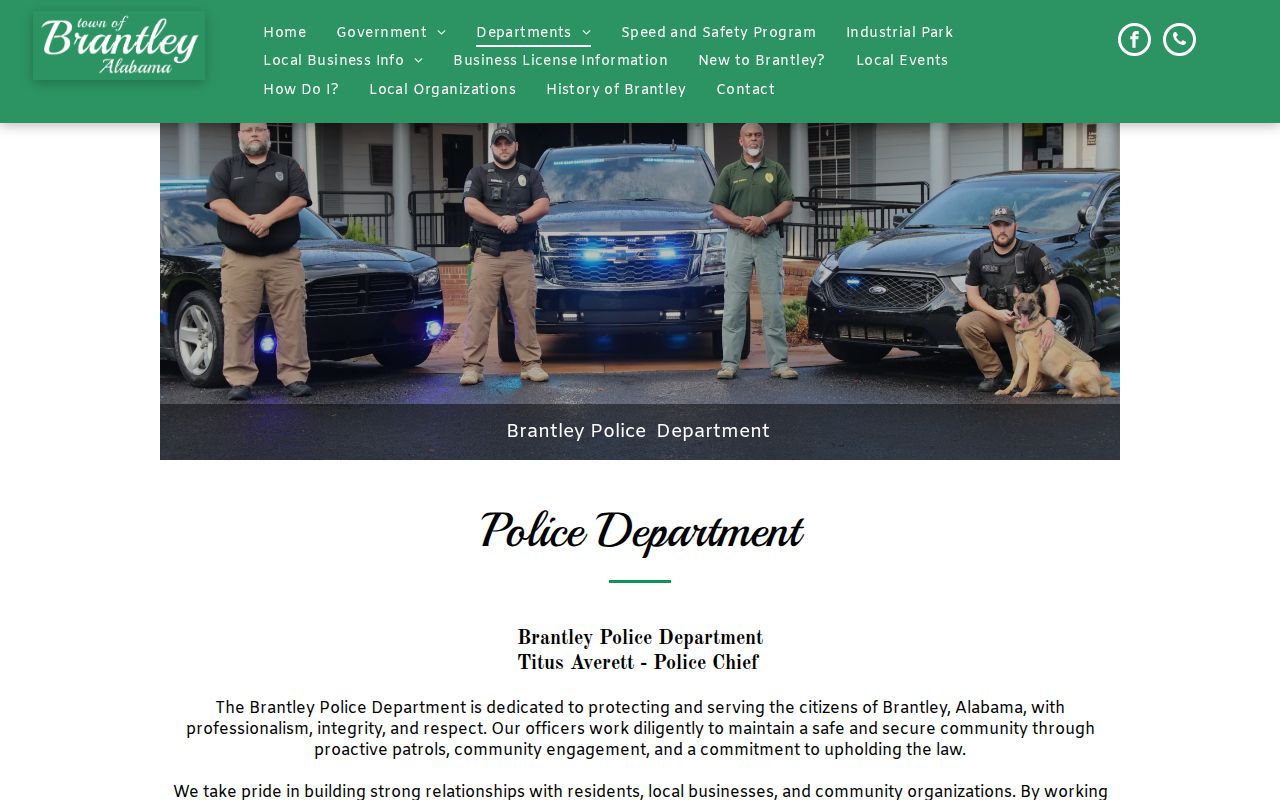 Brantley Police Department official arrest-record contact page in Crenshaw County