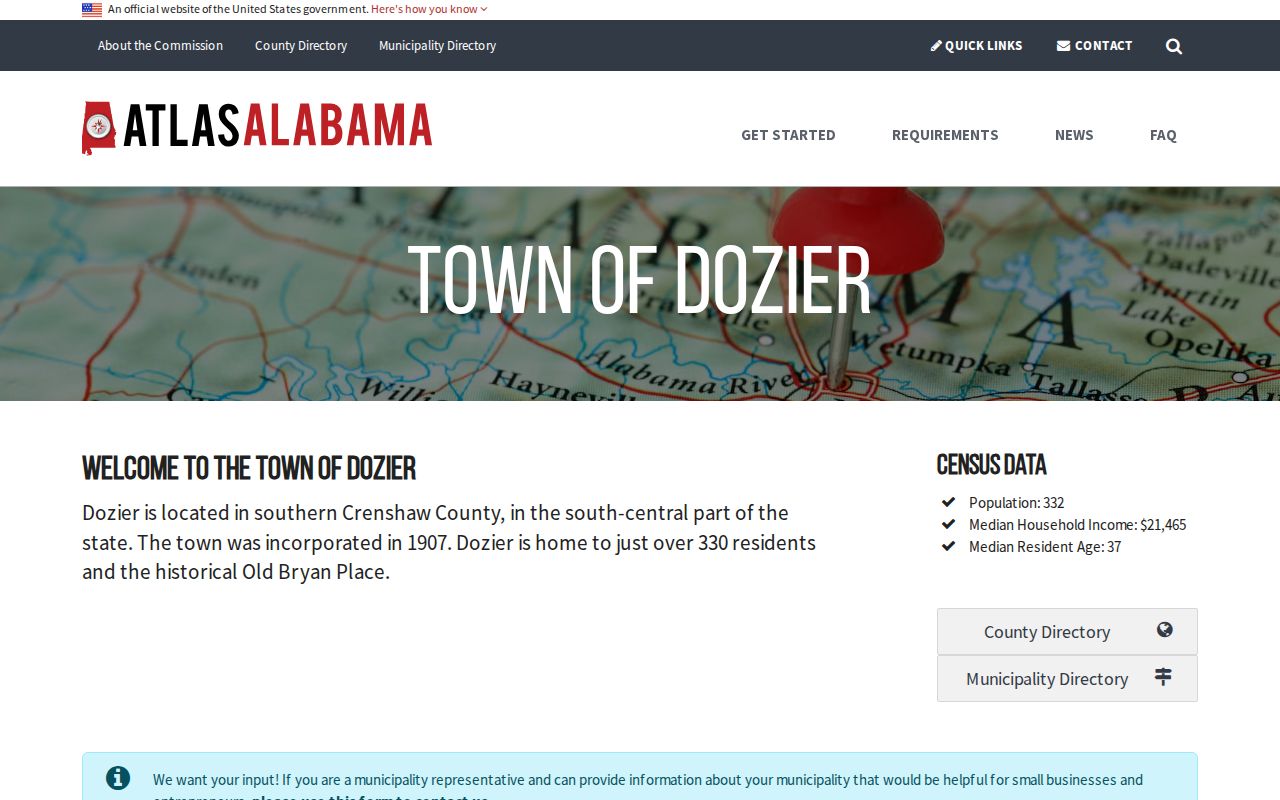 Dozier Alabama official state-supported municipal profile for arrest record contacts